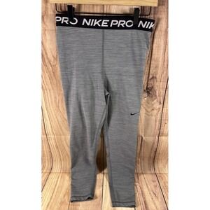 Nike Pro Women Compression Pants MED Gray w/ Black Accents Yoga Running Jogging